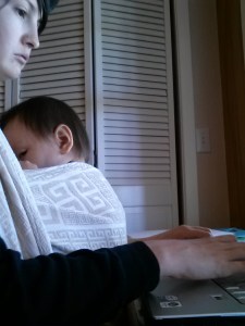 Getting some work done around the office in a Front Wrap Cross Carry