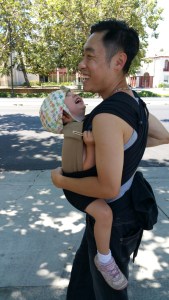 Sherman having a blast wearing the Dragon Baby in a BB Tai