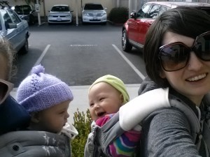 Me and my buddy with our littles on our backs